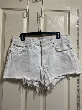 Agolde Women's White High-Rise Frayed Hem Denim Shorts